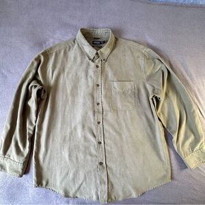 Consensus XXL Luxury Faux Suede Button-Down Shirt Olive Green Long Sleeve Men’s